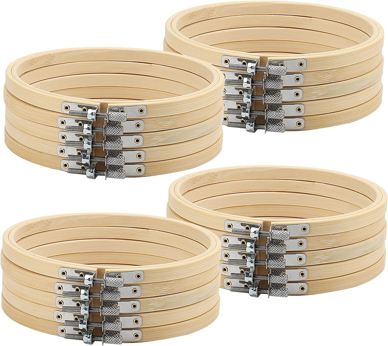 20 PCS 6 Inch Bamboo Embroidery Hoop, Adjustable Cross Stitch Circle Ring